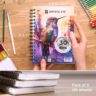 ARTISTIC EYE Watercolor Pads 5.5 x 8.5" & Watercolor Pencils (72 colors) Bundle