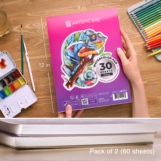 ARTISTIC EYE Watercolor Pads 9 x 12" & Watercolor Pencils (48 colors) Bundle