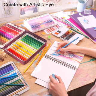 ARTISTIC EYE Watercolor Pads 5.5 x 8.5" & Watercolor Pencils (72 colors) Bundle