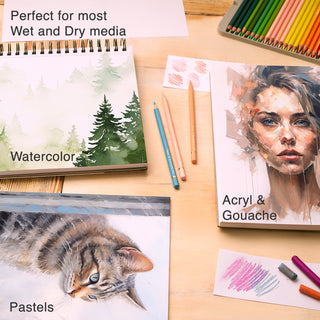 ARTISTIC EYE Watercolor Pads 5.5 x 8.5" & Watercolor Pencils (48 colors) Bundle